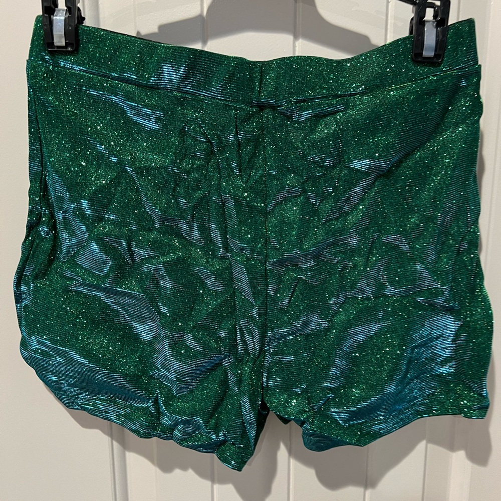 2 NWOT SHEIN Silver and Green High Waist metallic & glitter Shorts & FREE TOP - Picture 7 of 14